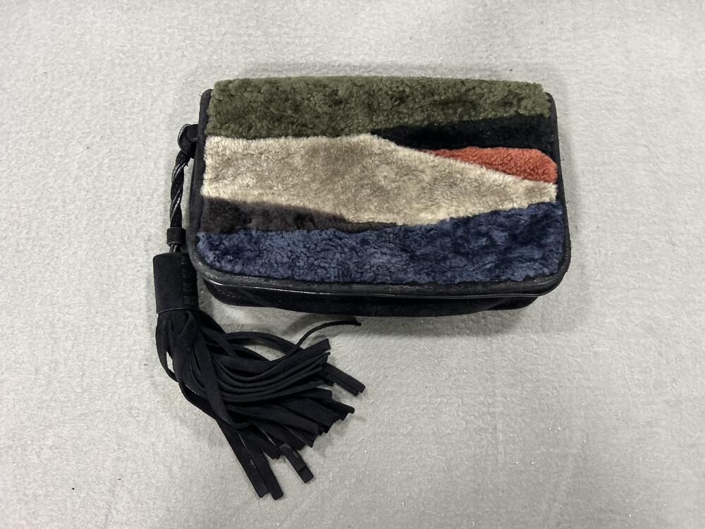 AllSaints Bansho Shoulder Bag Womens Small Multicolor Shearling Tassel Leather